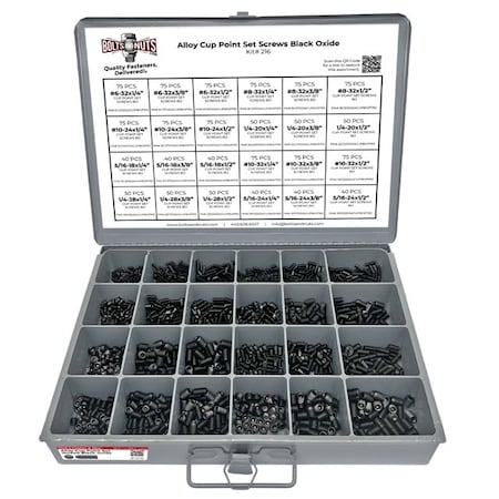 Boltsandnuts.Com Inch Alloy Steel Cup Point Allen Socket Set Screw Black Oxide - 1441 PCS Assortment Kit #216